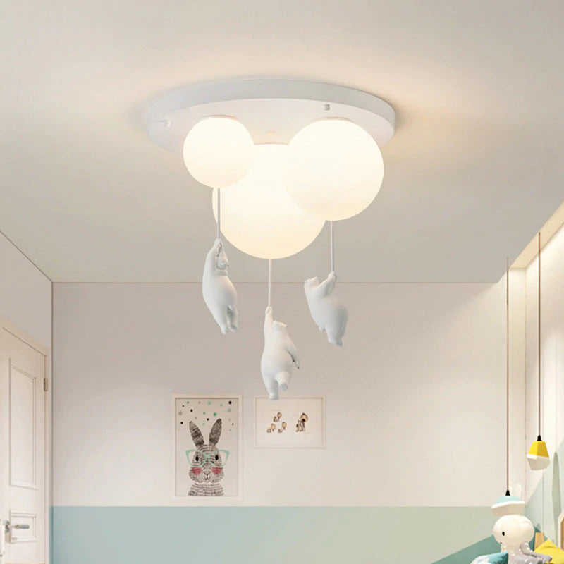 Aria Moderno Bellissimo LED Plafoniera Bianco Orso Pallone Resina