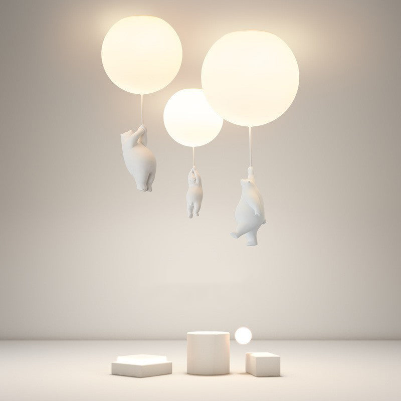 Aria Moderno Bellissimo LED Plafoniera Bianco Orso Pallone Resina