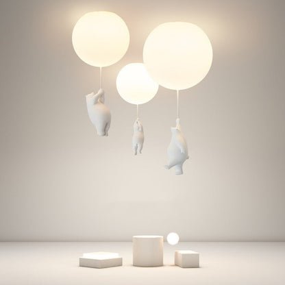 Aria Moderno Bellissimo LED Plafoniera Bianco Orso Pallone Resina