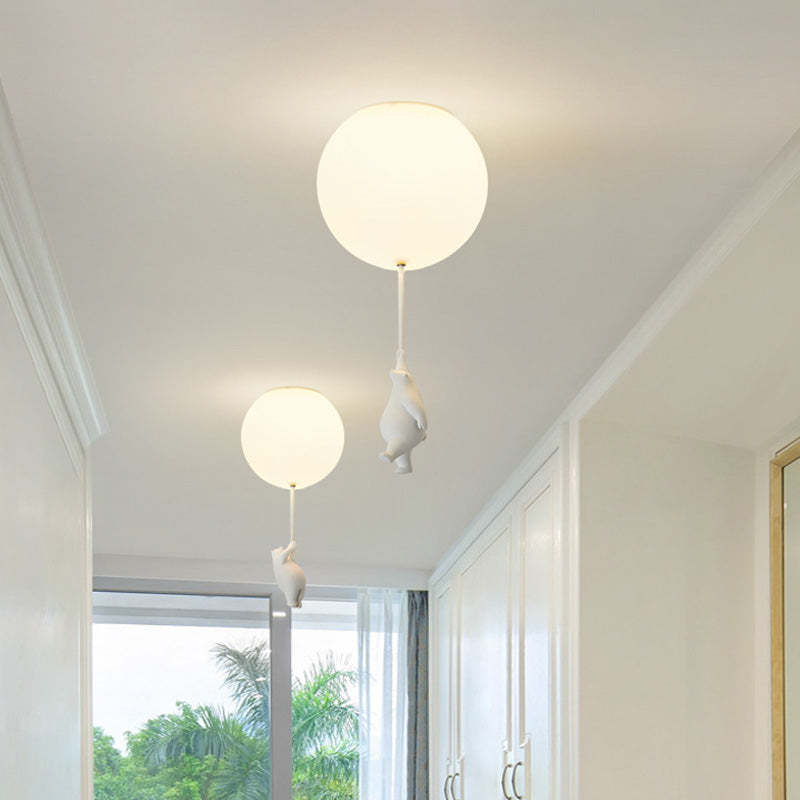 Aria Moderno Bellissimo LED Plafoniera Bianco Orso Pallone Resina