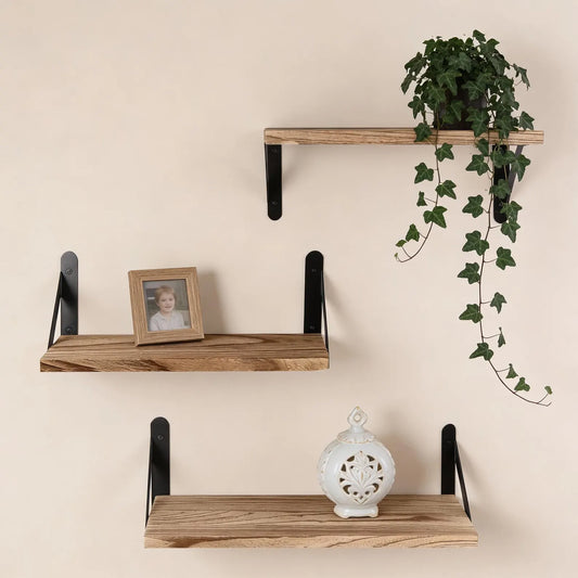 Mensole da parete in legno con staffe in metallo nero arredamento moderno