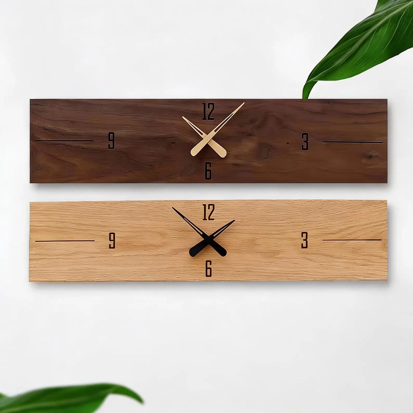 Orologio da parete rettangolare in legno design minimal sopra divano