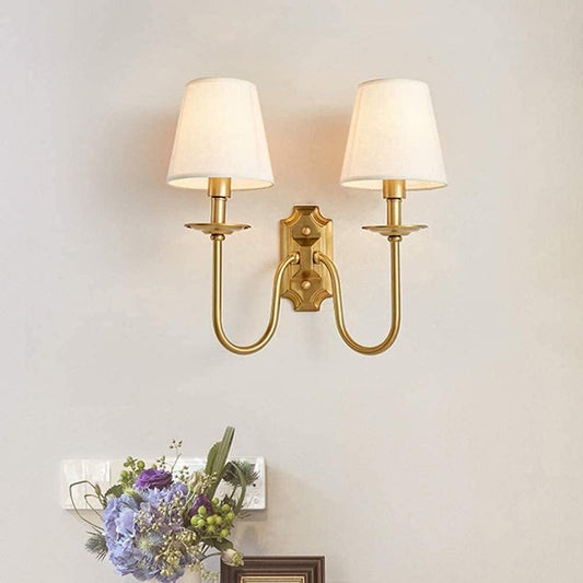 Applique da Parete Vintage con Doppio Paralume in Tessuto